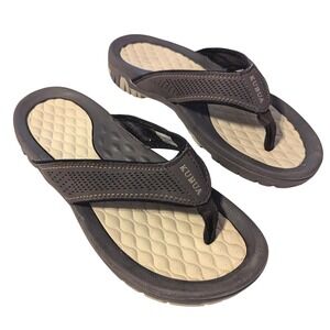 KUBUA Mens Beach Flip Flops Water Thong Sandals Outdoor Brown Tan EU 45 ~US 11